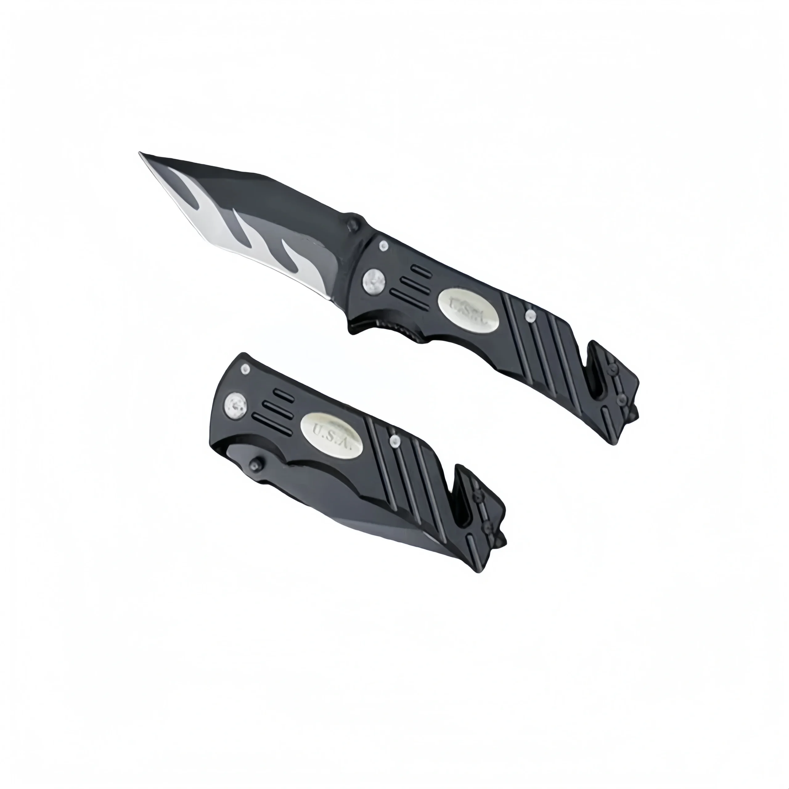 F20-scaled-1.webp Taktisches Taschenmesser mit teilweise gezackter Klinge C Rettungswerkzeug mit Gurtschneider und Glasbrecher C EDC-Messer im Benchmade-Stil – Bild 1