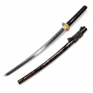 Handgefertigtes gehämmertes schwarzes Samurai-Messer mit feststehender Klinge von Ghost