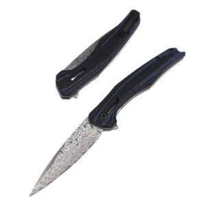 Null Fehler 0707 Damaststahlmesser neues schwarzes und blaues Outdoor-Klappmesser tragbares Klappmesser