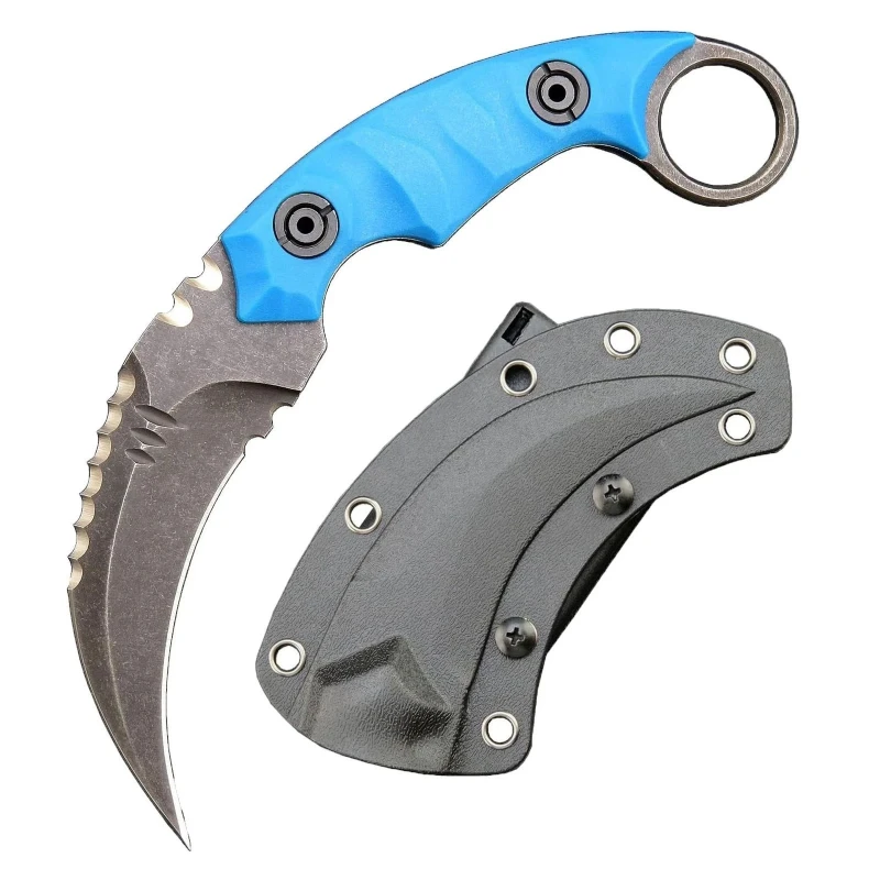 imgi_9_O1CN01htJuLO1qdkrapwSxJ_4128405519-0-cib.webp Karambit-Messer, D2-Stahl + Nylon-Fiberglas-Griff, Outdoor-Klauenmesser mit Kydex-Scheide, Edc-Blau